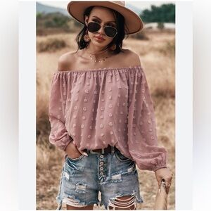 MISS SPARKLING Off Shoulder Top Blouse SWISS DOTS‎ pink size xl